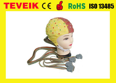 L'elettroencefalogramma riutilizzabile Machine128 conduce il cappuccio giallo del cranio di elettroencefalogramma con l'elettrodo della latta, norma di CFDA